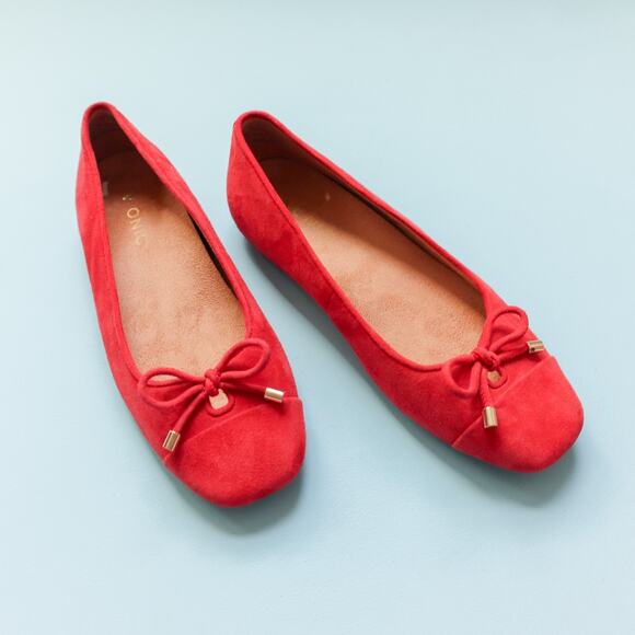 NWOB Vionic Klara Red Square Toe Bow Leather Suede Ballet Flats Size 6 - Picture 1 of 8